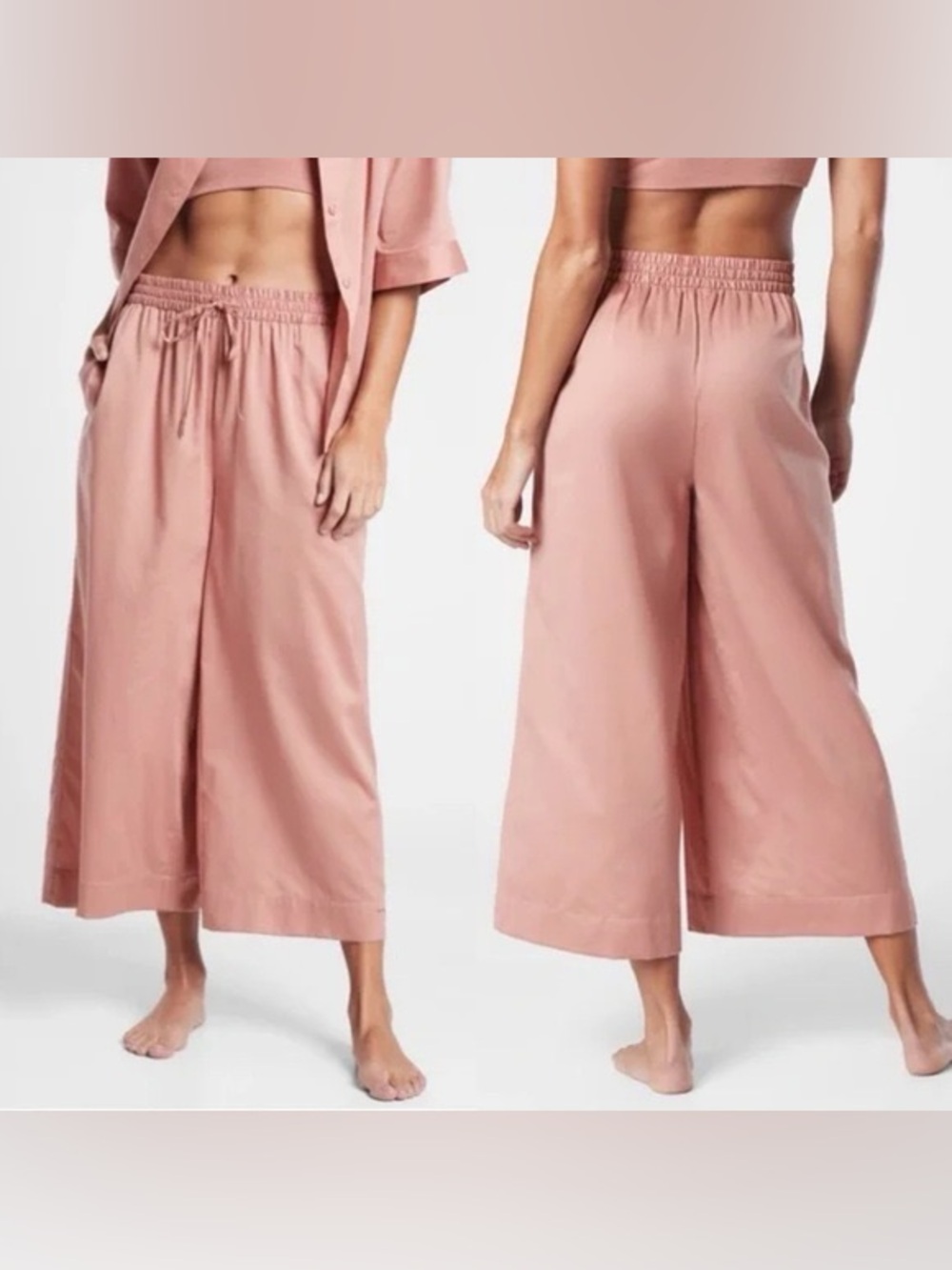 Athleta Cotton Dreams 100% Cotton Wide Leg Culotte Pants Pink L